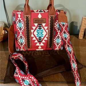 Wrangler Red and Brown Geometric Crossbody Bag
